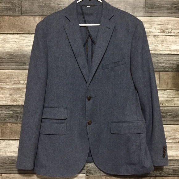 JKT New York Herringbone Wool Blend Blazer Men’s 44R Blue 2 Button - Picture 6 of 10